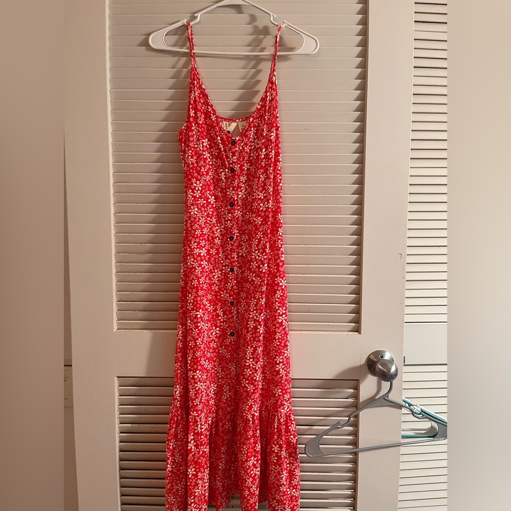 Roxy white/red flower print button down maxi dress